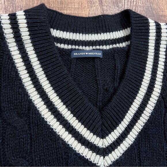 Brandy Melville Nikki Heavy Wool Stripe Sweater Tennis Cable Knit One Size - Picture 3 of 8